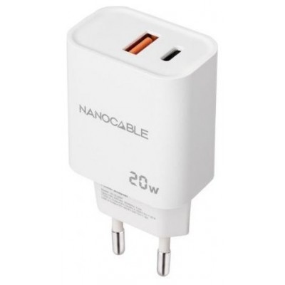 Nanocable Cargador USB-C/PD+USB-A/QC 20W Blanco