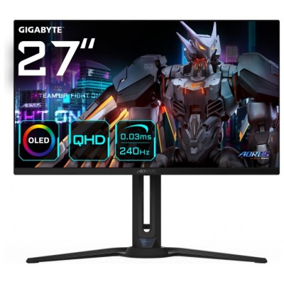 GIGABYTE AORUS Monitor de juego FO27Q2 OLED QHD de 27” - 2560 x 1440 (QHD), 240Hz, 0.03ms, KVM, 250 cd/m², FreeSync Premium Pro, DisplayHDR True Black 400, HDMI 2.1 (Espera 4 dias)