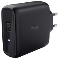 CARGADOR PARED/VIAJE 2xUSB-C 65W MAXO NEGRO TRUST (Espera 4 dias)