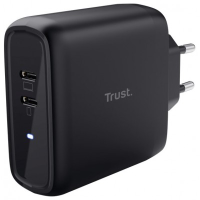 CARGADOR PARED/VIAJE 2xUSB-C 65W MAXO NEGRO TRUST (Espera 4 dias)