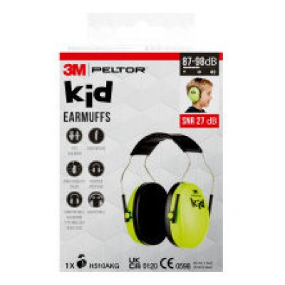 CASCOS OREJERAS ACOLCHADAS CON DIADEMA PROTECCION AUDITIVA INFANTIL PELTOR H510AKG-1 VERDE NEÓN SNR-27DB 3M 7100334987 (Espera 4 dias)