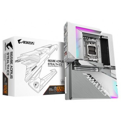 GIGABYTE B650E AORUS STEALTH ICE - Compatible con CPUs AMD Ryzen 9000, VRM de 12+2+2 fases, hasta 8000MHz DDR5 (OC), 1xPCIe 5.0 M.2 + 3xPCIe 4.0 M.2, Wi-Fi 7, LAN 2.5GbE, USB 3.2 Gen 2x2 (Espera 4 dias)