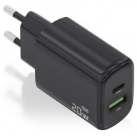 CARGADOR AISENS GAN 20W, 1XUSB-C PD3.0, 1XUSB-A QC3.0, NEGRO