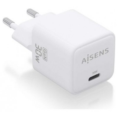 AISENS - CARGADOR GaN 30W, 1xUSB-C PD3.0 QC4.0, BLANCO