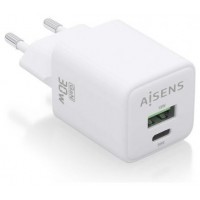 AISENS - CARGADOR GaN 30W, 1xUSB-C PD3.0 QC4.0, 1xUSB-A QC3.0, BLANCO