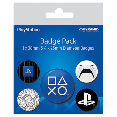 SET DE CHAPAS (5 UNIDADES) PLAYSTATION (EVERYTHING TO PLAY FOR) MEDIDAS: 1 X 3,8 CM/ 4 X 2,5CM PYRAMID BP80699 (Espera 4 dias)