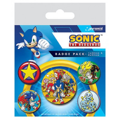 SET DE CHAPAS (5 UNIDADES)  SONIC THE HEDGEHOG (SPEED TEAM) MEDIDAS: 1 X 3,8 CM/ 4 X 2,5CM PYRAMID REDSTRING BP80804 (Espera 4 dias)