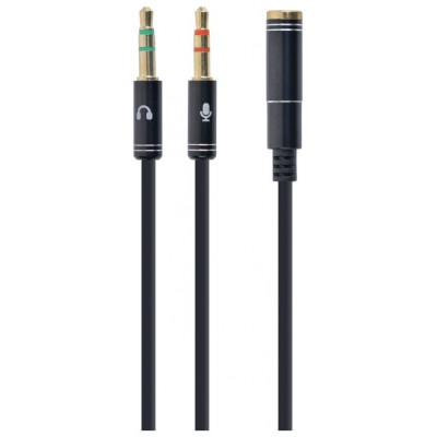 CABLE ADAPTADOR GEMBIRD-HEMBRA 4PINES 3,5MM A 2 STEREO 3,5MM NEGRO, C.METALIC