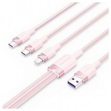 CABLE USB 2.0 A USB-C + MICROUSB/M + LIGHTNING TRENZADO 1.5 M ROSA VENTION (Espera 4 dias)