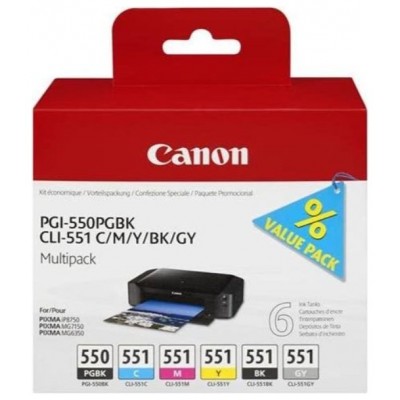 TINTA CANON MULTIPACK PGI550BK+CLI551 C/M/Y/B/G (Espera 4 dias)